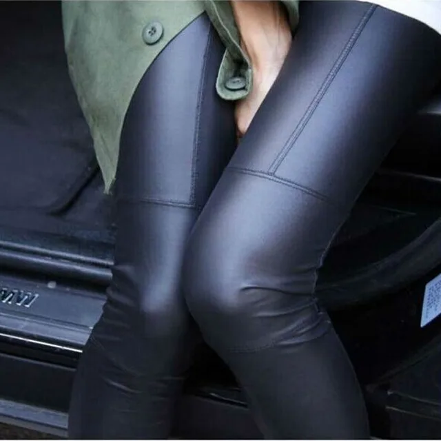 Women'S Pants Nine Points Pencil Pants Stitching Leather Pants Faux Leather Leggings Black - Shop at LoveMi
