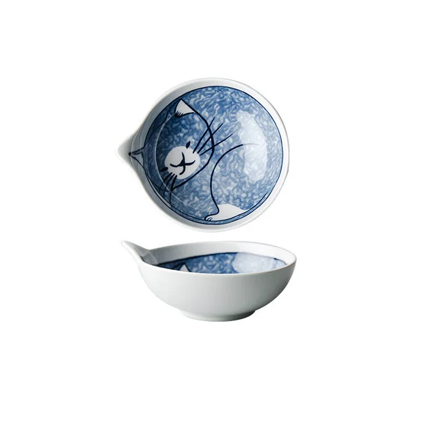 Japanese Cartoon Tableware Cute Cat And High Value Household Water Drop Rice Bowl Curly Cat - Shop at LoveMi
