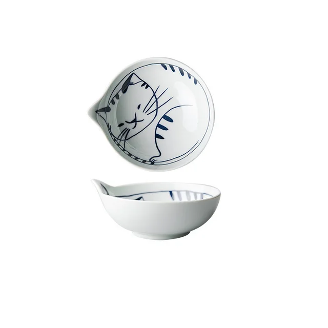 Japanese Cartoon Tableware Cute Cat And High Value Household Water Drop Rice Bowl Vertical Striped Cat - Shop at LoveMi