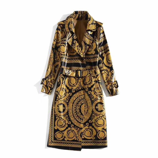 Cross Border Women'S Clothing For Autumn And Winter Palace Print Lace Up Waist Snakeskin Pattern Windbreaker Women'S Jacket Photo Color - Shop at LoveMi