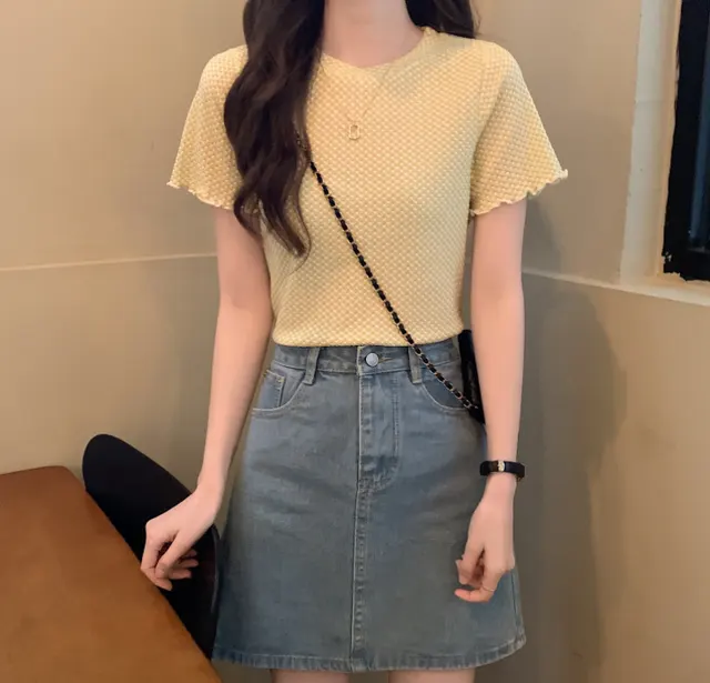 Large Size New Plus Size Mm Western Style Age Reducing Tops Wild Loose Design Niche Short Sleeved T Shirt Women Yellow - Shop at LoveMi