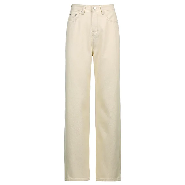 European And American Women's Street New Fashion Sexy Slim Woven Wide leg Jeans Apricot - Shop at LoveMi