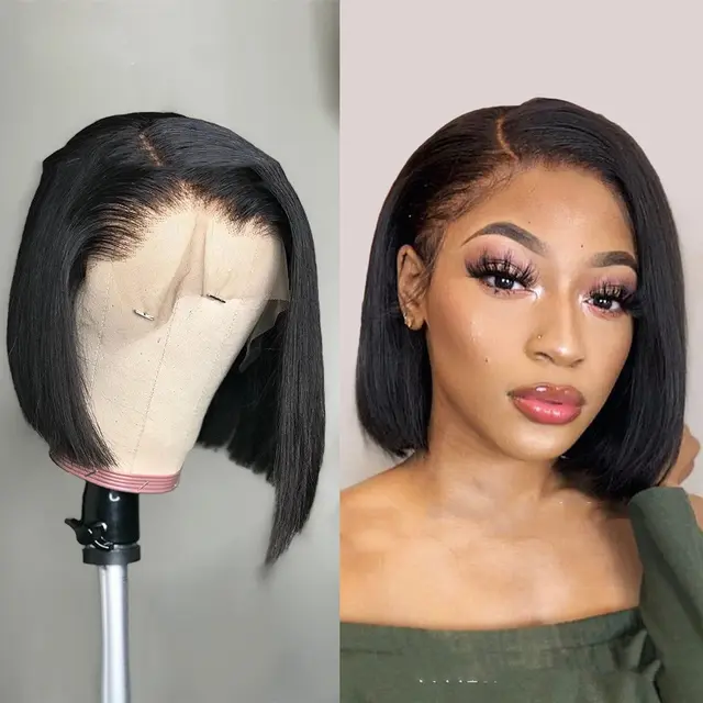 Tongcan European And American Front Lace Wig With Side Black Short Straight Hair Color Size Can Be Customized Black - Shop at LoveMi