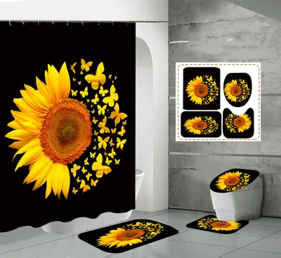 Cross Border E Commerce High Definition Digital Printing Waterproof Polyester Shower Curtain Sunflower Hotel Partition Shower Curtain Flowers And Butterflies - Shop at LoveMi