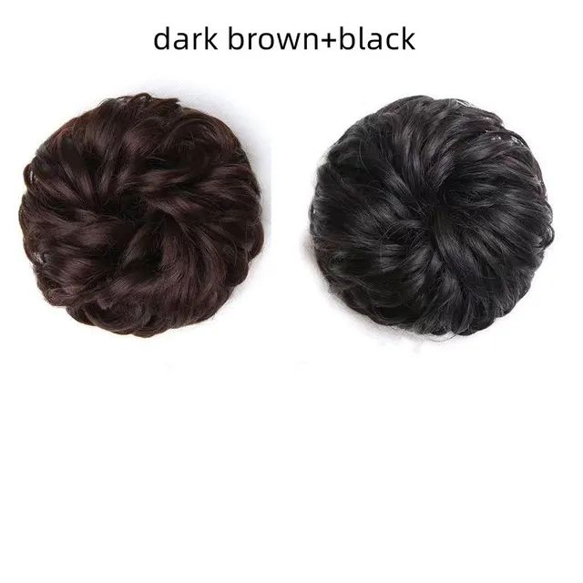 Head Flower Hair Bag Wig Hair Ring Female Curly Hair Natural Flower Bud Head Hair Style Rubber Band Hair Fluffy Imitation Brown And Black - Shop at LoveMi