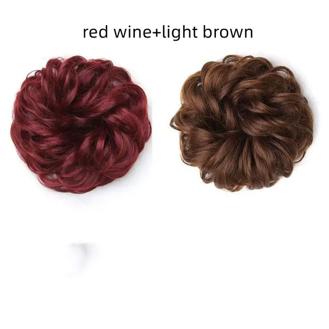 Head Flower Hair Bag Wig Hair Ring Female Curly Hair Natural Flower Bud Head Hair Style Rubber Band Hair Fluffy Imitation Linen And Red Wine - Shop at LoveMi