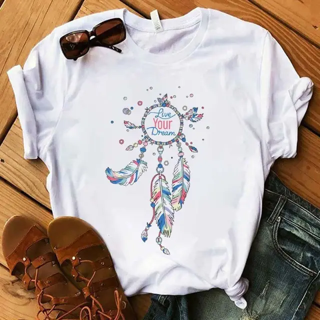 Summer European And American Flower Dream Catcher Printed T Shirt Short Sleeves - Shop at LoveMi