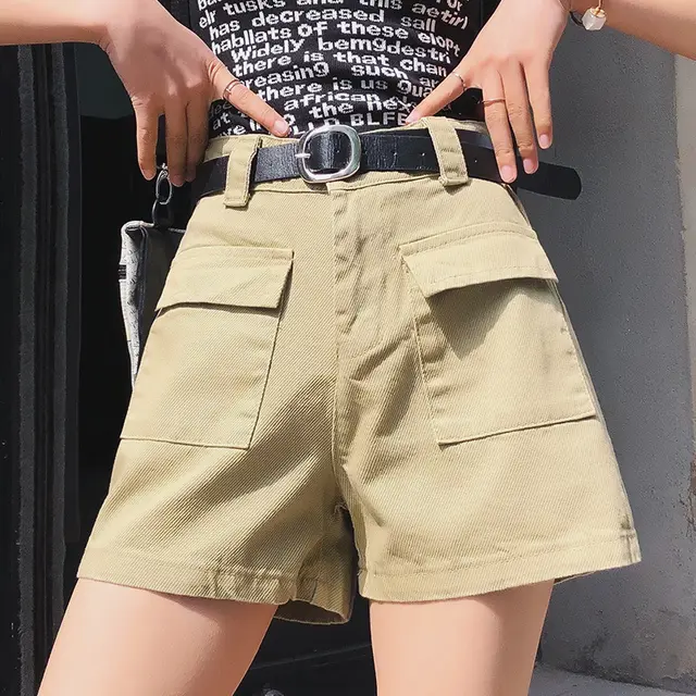 Five Point Denim Shorts Women's High Waist Casual Style Loose Wide Leg Daddy Pants Khaki - Shop at LoveMi