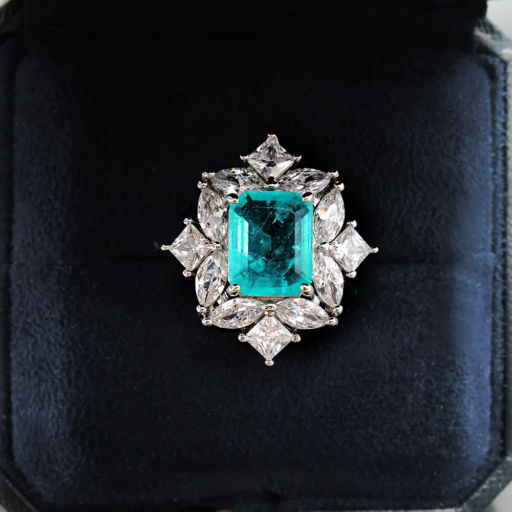Fashion And Fashion Simulation Paraiba Ring Emerald Ring - Blue