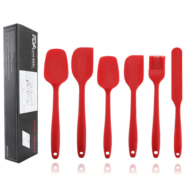 Silicone Kitchenware Six Piece Set Cream Integrated Scraper Spatula Oil Brush Size Scraper Baking Set 6 Sets Of Red Opp Bag - Shop at LoveMi