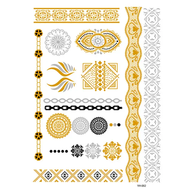 Waterproof Temporary Tattoo Sticker Metal Gold Silver Blue Yh082Style - Shop at LoveMi
