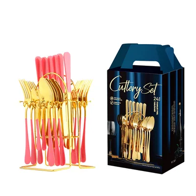 Stainless Steel Spoon Fork Set 1010 Cross Border New Western Steak Knife, Fork, Spoon Gift Box Pink Gold - Shop at LoveMi