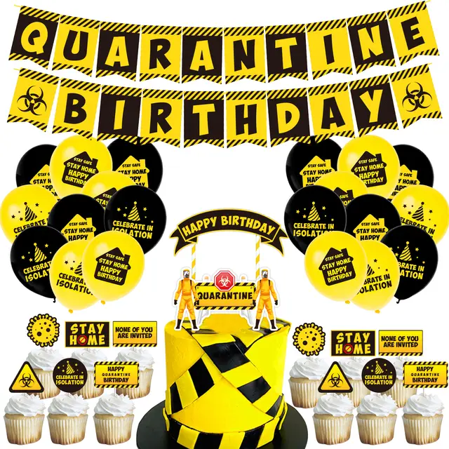 Quarantine Party Decorations Theme Epidemic Pull Flag Birthday Cake Insert Card Virus Balloon Set Isolation Party As Shown - Shop at LoveMi