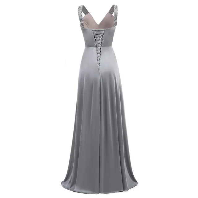 Women Sleeveless Sexy A Line Elegant Wedding Party Formal Gowns Long Evening Dress Gray - Shop at LoveMi