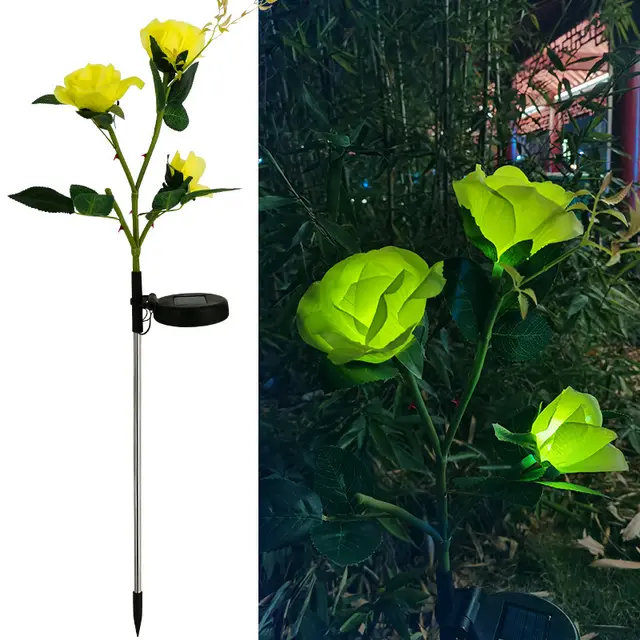 Resin Craft Lotus Tulips Flower LED Solar Light Waterproof Outdoor Garden Lawn Lamps Yard Art for Home Courtyard Decoration Yellow - Shop at LoveMi