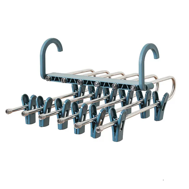 Stainless Steel Telescopic Folding Multifunctional Multi layer Trouser Rack Pants Hanger Blue With Clip - Shop at LoveMi
