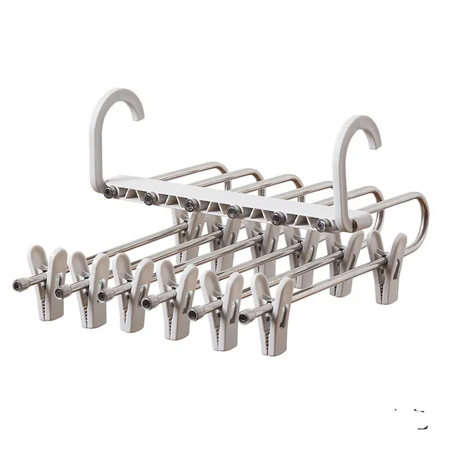 Stainless Steel Telescopic Folding Multifunctional Multi layer Trouser Rack Pants Hanger White With Clip - Shop at LoveMi