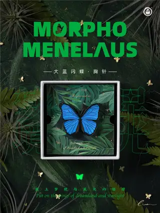 Mountain scenery original design big blue flash butterfly couple Brooch coat accessories butterfly badge Limited Edition - Morpho Menelaus - View 1