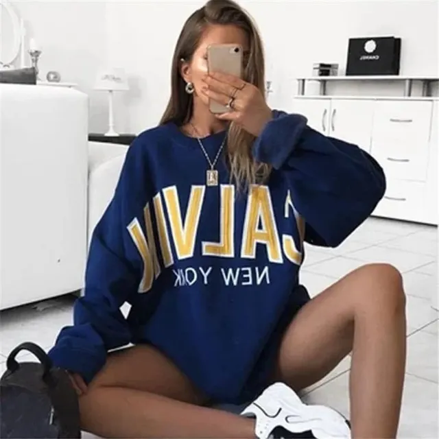 Long Sleeve Casual Letter Print Pullover Sweatshirt Blue - Shop at LoveMi