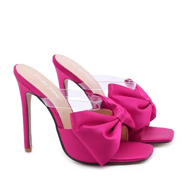 Fashion Big Bow Square Head Toe Stiletto High Heel Sandals And Slippers Red - Shop at LoveMi