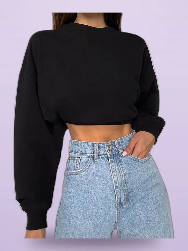 Slim fit High waist Cropped Long sleeved Top Black - Shop at LoveMi
