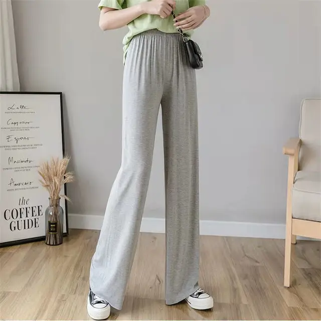Knit Pants Were Thin And High waisted Korean Pants Drape Feeling Grey - Shop at LoveMi