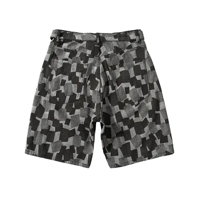 European And American High Street Ins Washed Blue Plaid Straight Loose Five Point Denim Shorts Black - Shop at LoveMi