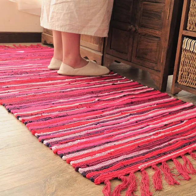 Knitted Pure Cotton Long Strips Of Cloth Table cushions, Ethnic Style Sofa Cushions Pink - Shop at LoveMi