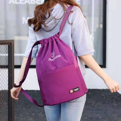 New Oxford Cloth Drawstring Drawstring Pocket Backpack Purple - Shop at LoveMi