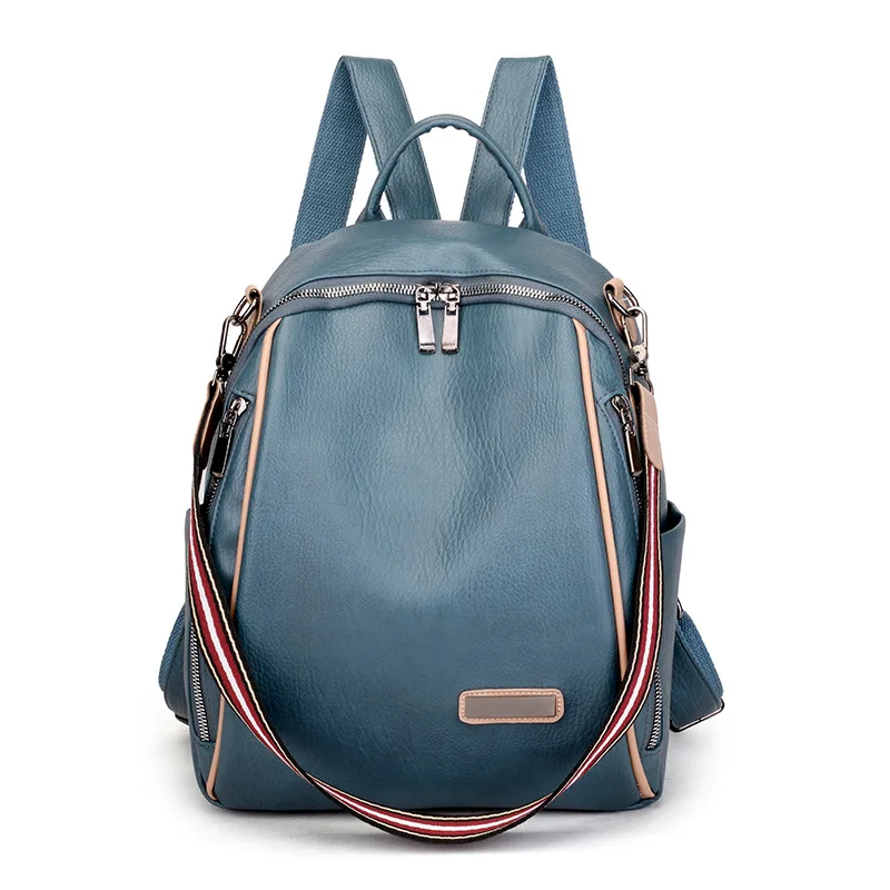 Backpack Female Bag Leisure Pu Soft Leather Small Backpack For Travel Blue - Shop at LoveMi