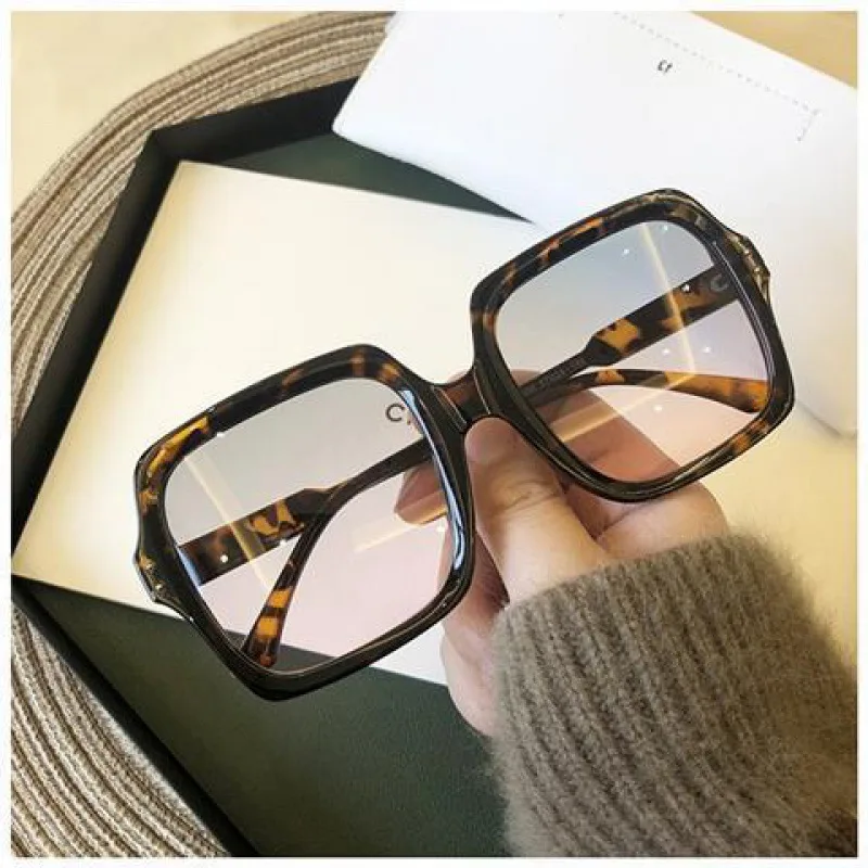 Sunglasses Female Big Face Sunglasses Round Face Sunshade - Leopard