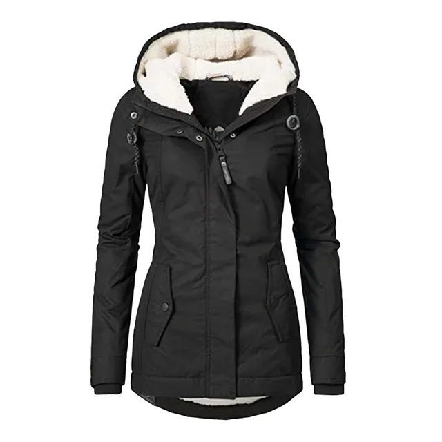 Hot Style Ladies Long Sleeved Zipper Pocket Padded Coat Jacket Black - Shop at LoveMi