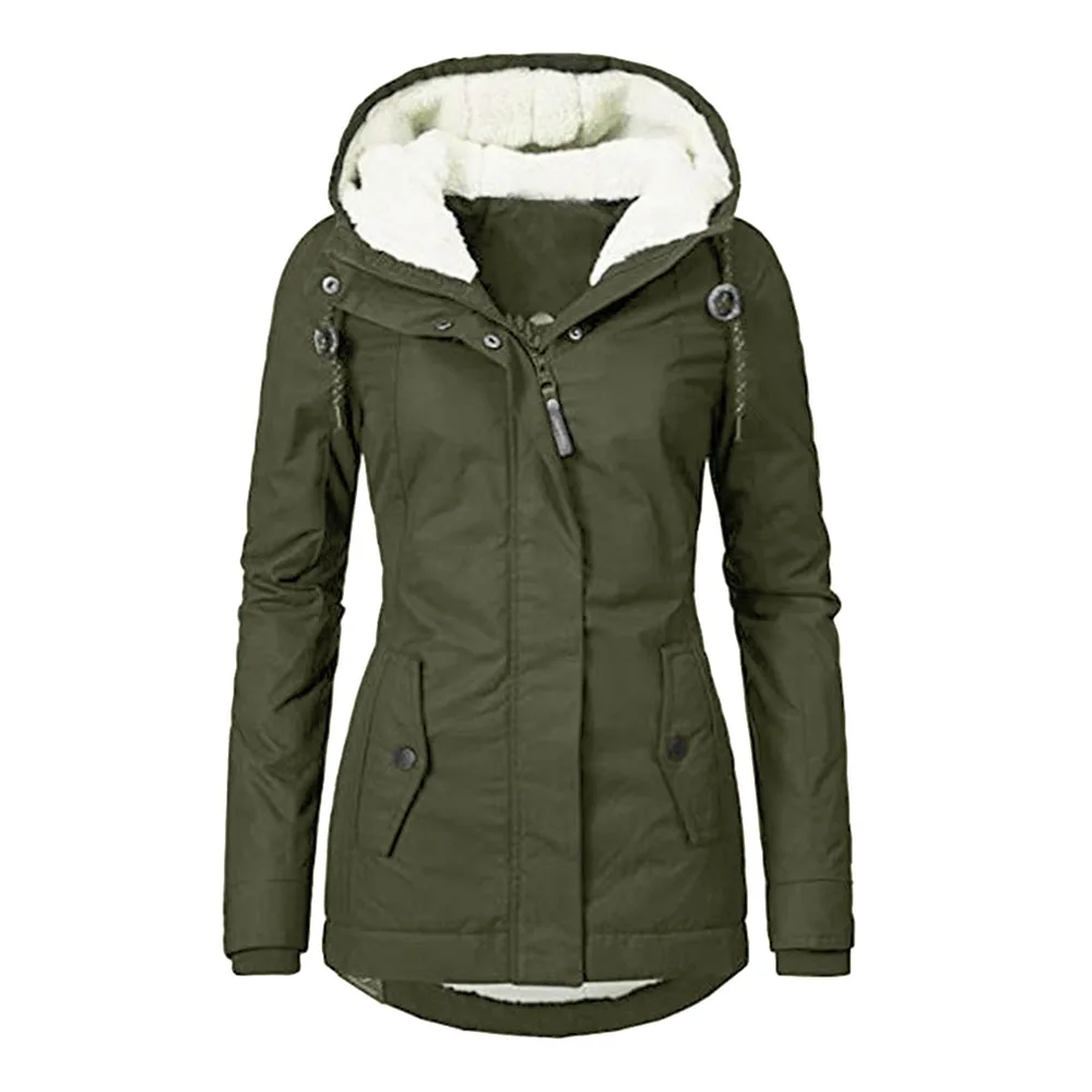 Hot Style Ladies Long-Sleeved Zipper Pocket Padded Coat Jacket - Green - View 1