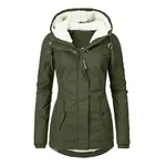 Hot Style Ladies Long-Sleeved Zipper Pocket Padded Coat Jacket - Green
