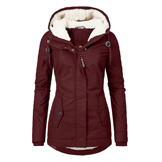 Hot Style Ladies Long Sleeved Zipper Pocket Padded Coat Jacket Red - Shop at LoveMi