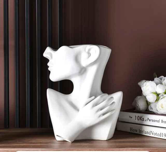 Modern Nordic Style Creative Portrait Vase Human Head Flower Vases Decorative Ornaments Resin Home Flowers Art Decor White - Shop at LoveMi