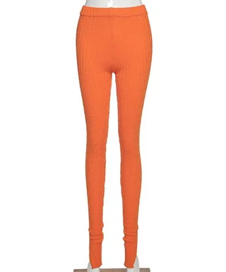 Da 1659B Fall Winter Ins Mid-Waist Trousers With Slits And Hips Slim Casual Pants - Orange