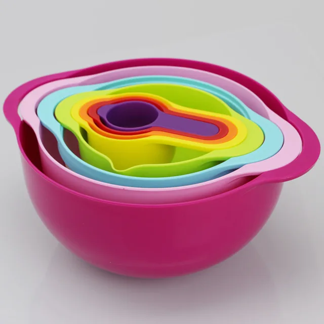 Rainbow Salad Plastic Bowl, Measuring Cup, Measuring Spoon, 8 Piece Set Red - Shop at LoveMi