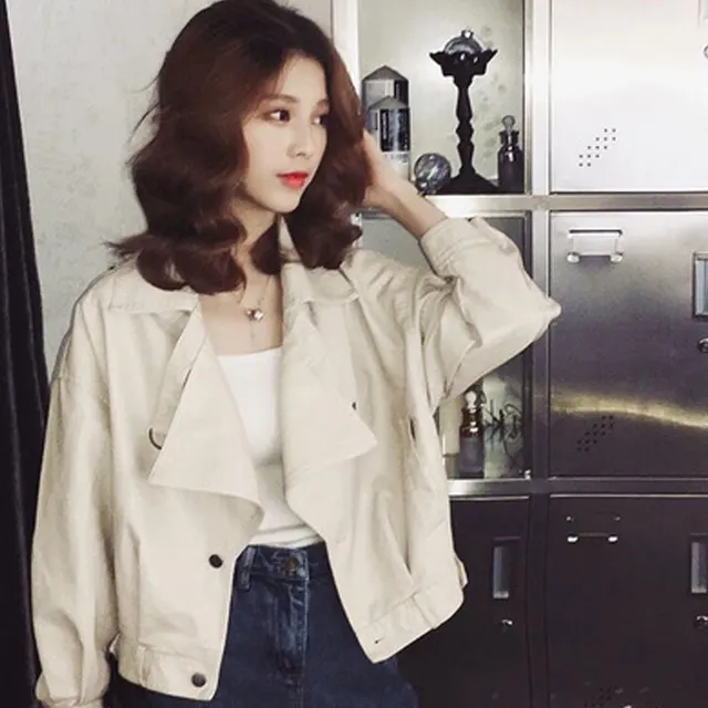 Spring New Style Leather Jacket Women Short Locomotive Suit Beige - Shop at LoveMi