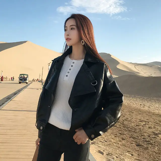 Spring New Style Leather Jacket Women Short Locomotive Suit Black - Shop at LoveMi