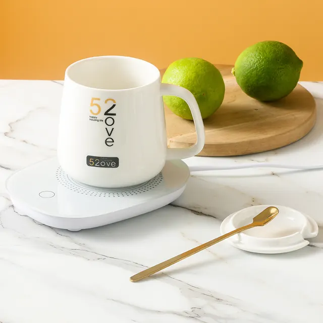 Thermostatic Ceramic Cup Warm Cup Creative Nordic Style Ceramic 55 Degree Vacuum Flask White - Shop at LoveMi
