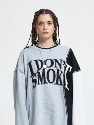 Multiple Deconstruction Stitching Embroidery Logo Terry Couple Sweater Long Sleeve Men And Women - Grey