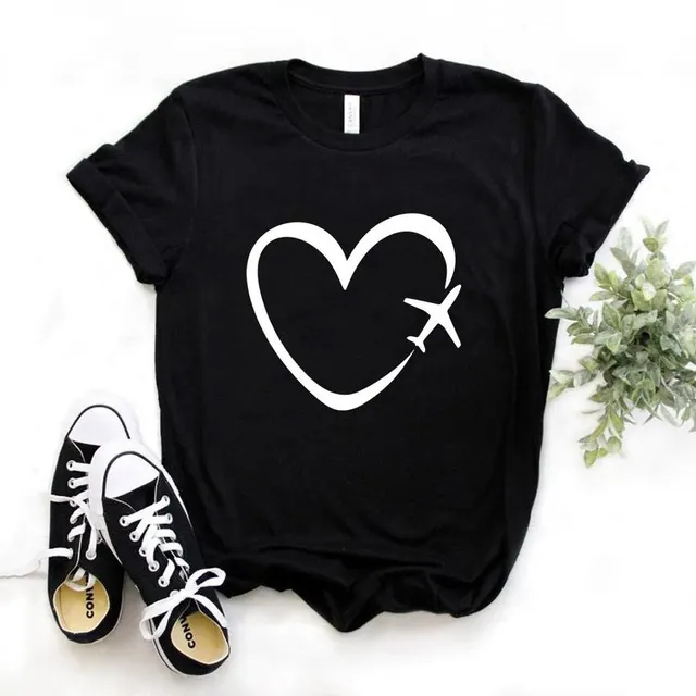 Travel Plane Beloved Print Ladies t Shirt Black - Shop at LoveMi