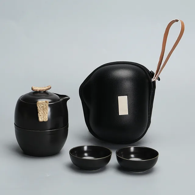 White Porcelain Kung Fu Traveling Tea Set Set Simple Portable Teapot Set Kuai Ke Cup Gift Black - Shop at LoveMi
