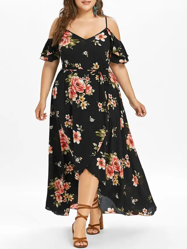 Plus Size Women s Summer Plus Size Loose Beach Long Dress Skirt Black - Shop at LoveMi