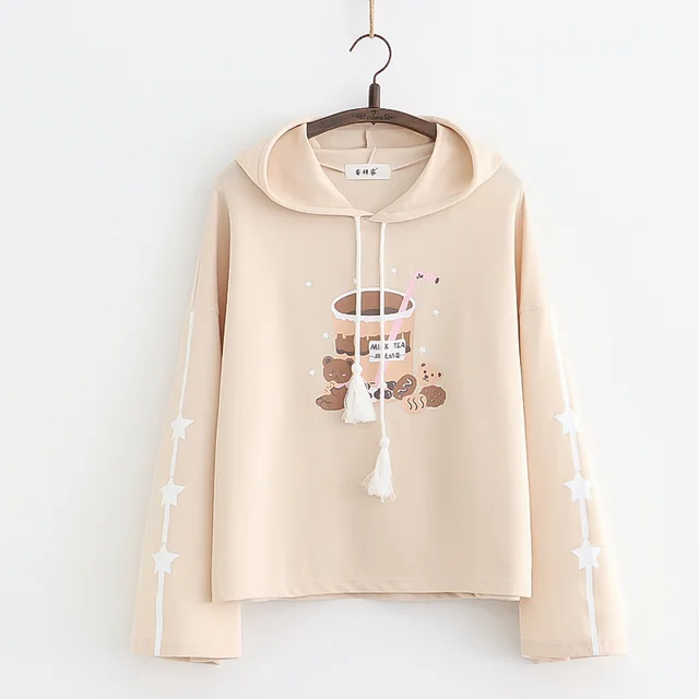 Japanese Spring And Autumn Clothing Cute Three Dimensional Cat Sweater Student Girl Thin Long Sleeved Hoodie Pullover Shallow Khaki - Shop at LoveMi