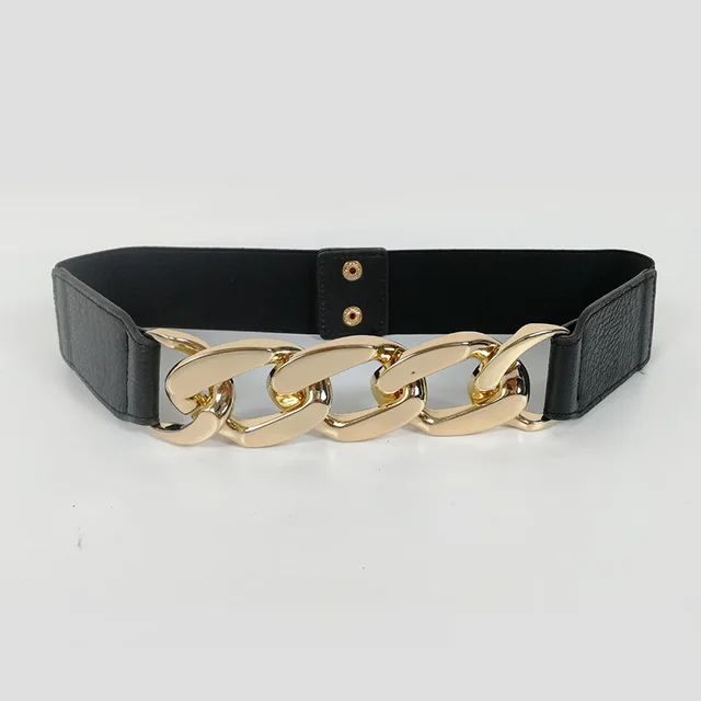 Ladies Elastic Elastic Belt Metal Chain Fashion All Match Waistband Waist Simple Belt Gold - Shop at LoveMi