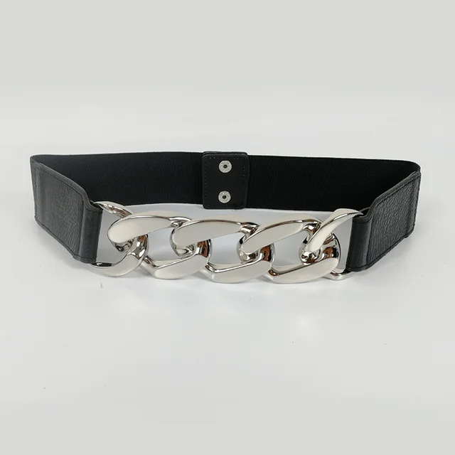 Ladies Elastic Elastic Belt Metal Chain Fashion All Match Waistband Waist Simple Belt Silver - Shop at LoveMi