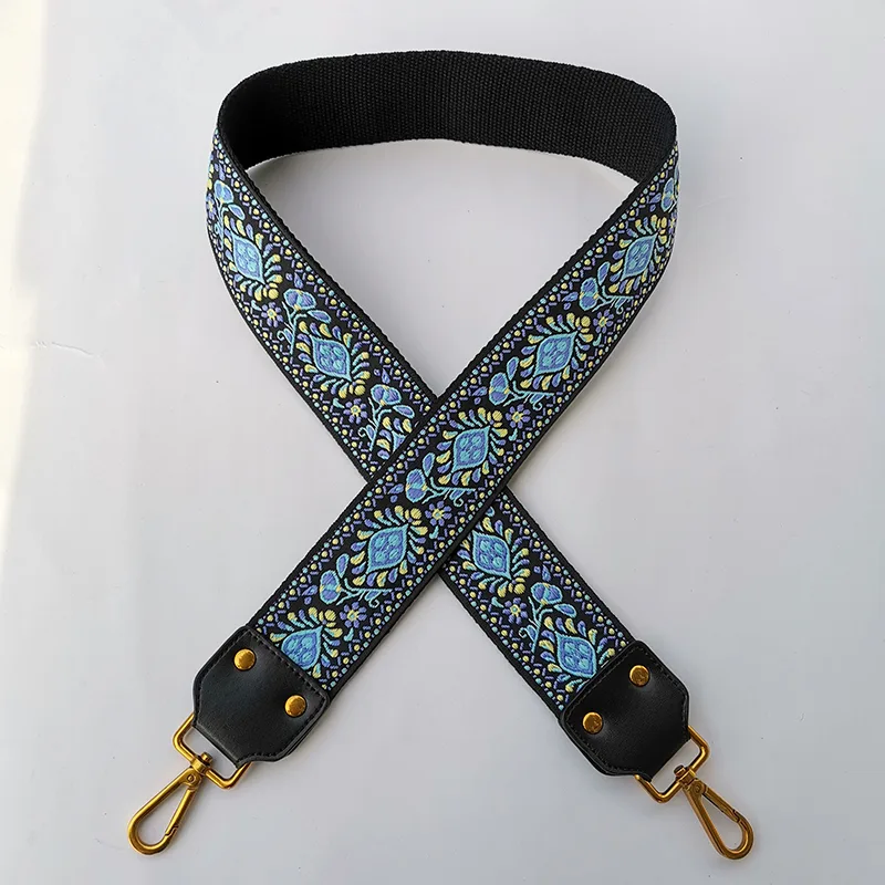 Leather Ethnic Style Wild Widened Thickened Messenger Shoulder Female Replacement Bag Strap Embroidery Accessories Backpack Belt New - Sky Blue