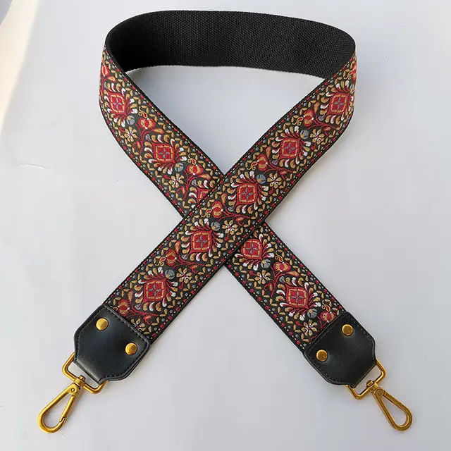 Leather Ethnic Style Wild Widened Thickened Messenger Shoulder Female Replacement Bag Strap Embroidery Accessories Backpack Belt New Wine Red - Shop at LoveMi